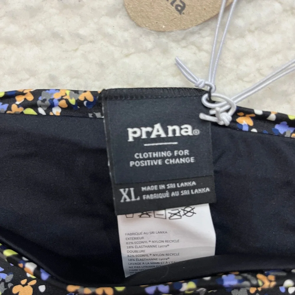 Prana Bikini Bottom Womens XL Black‎ La Plata Bottom Black Petals Floral 1967911